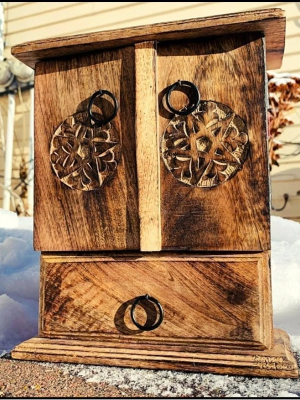 Herbal Witch Chest Box | Pentacle Carved Altar Box Wooden